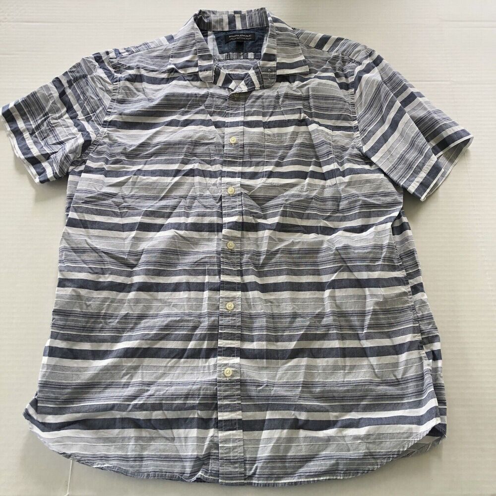 Banana Republic Stretch Soft Wash Slim Fit Blue White Stripe Button Up XL A3795